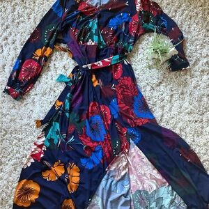 Eloquii Long Elegant Special Vibrant Floral Long Sleeve Dress